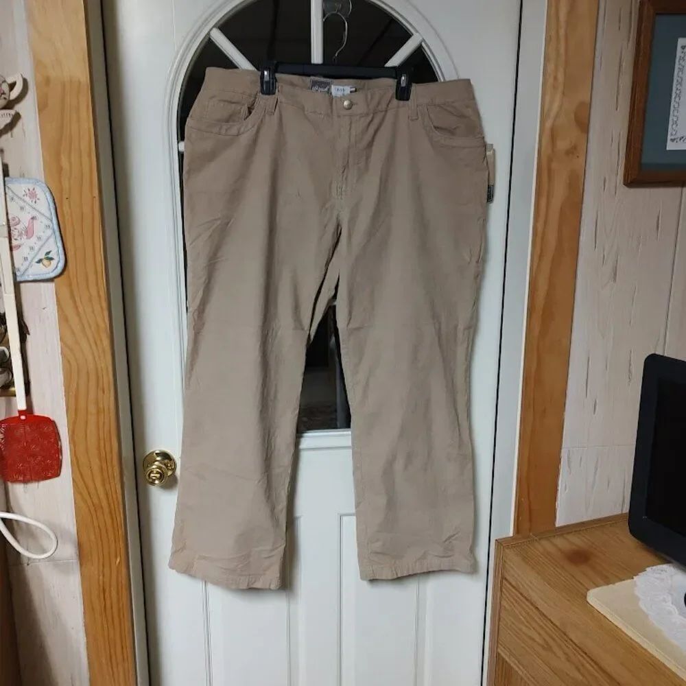 New Izod Military Chic Khaki Worn Out Wash Bootcut Corduroy Pants Women's 20W